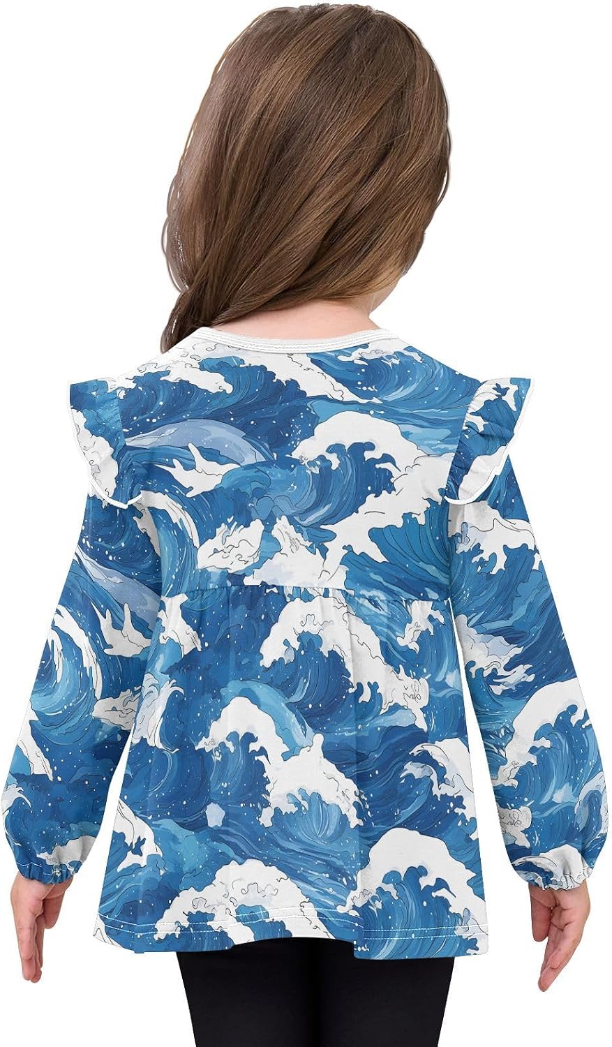 visesunny Toddler Clothes for Girls Hawaiian Summer Wave Foam Long Sleeve Fall Shirts Cotton Top with Ruffle Collar