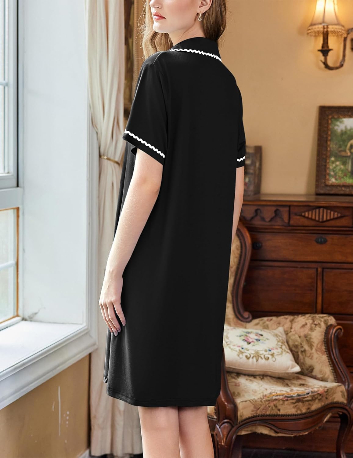 Ekouaer Nightgowns for Women Button Down Sleepshirt Short Sleeve Night Gowns Boyfriend Nightshirt Soft Sleepwear S-XXXL - Image 3