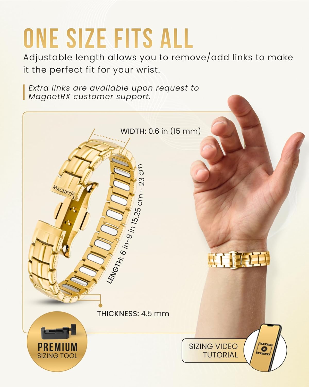 MagnetRX® Magnetic Bracelets for Men - EllipseMAX 5X Strength 5,000 Gauss Magnets - Designed in USA & Patent Pending - Premium Titanium Mens Magnetic Bracelet & Adjustable Length (Gold) - Image 6