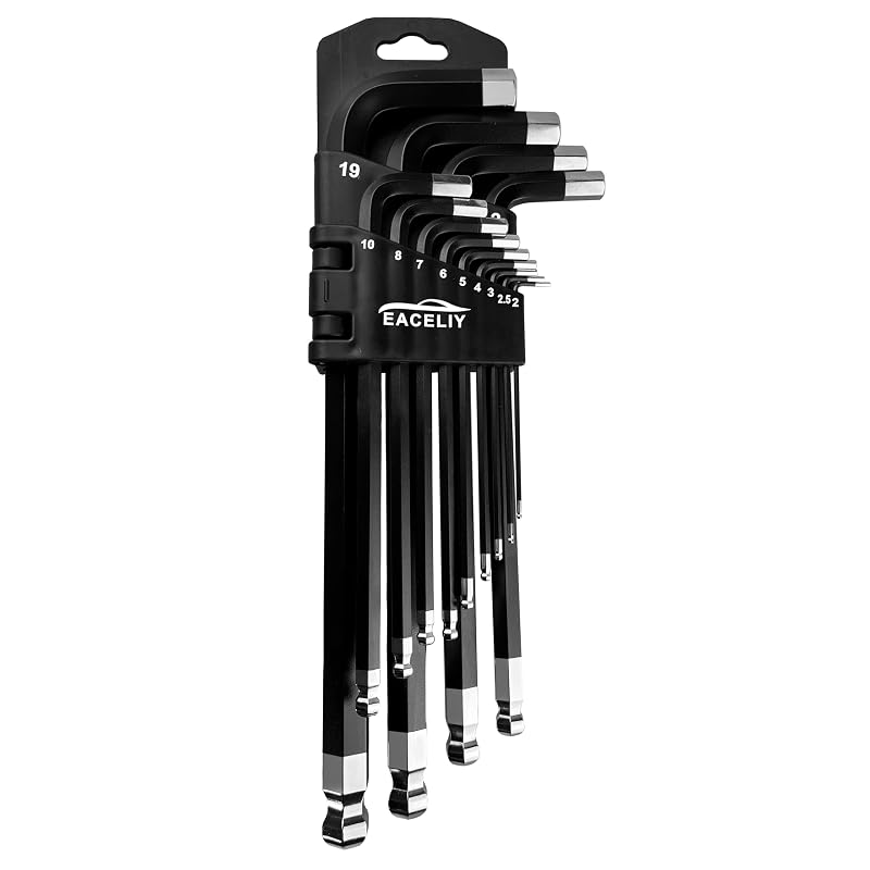 Jogo de Chaves Allen Jumbo EACELIY em Aço Cromo-Vanádio, 13 Peças, Métrico de 2 a 19 mm, Preto