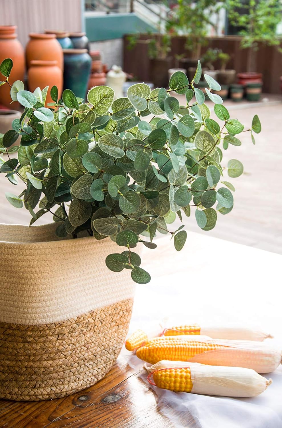 TOPHOUSE 6pcs Artificial Eucalyptus Leaves Stems Bulk 24.8” Silver Dollar Eucalyptus Artificial Greenery Silk Eucalyptus Plant for Home Wedding Farmhouse Decoration