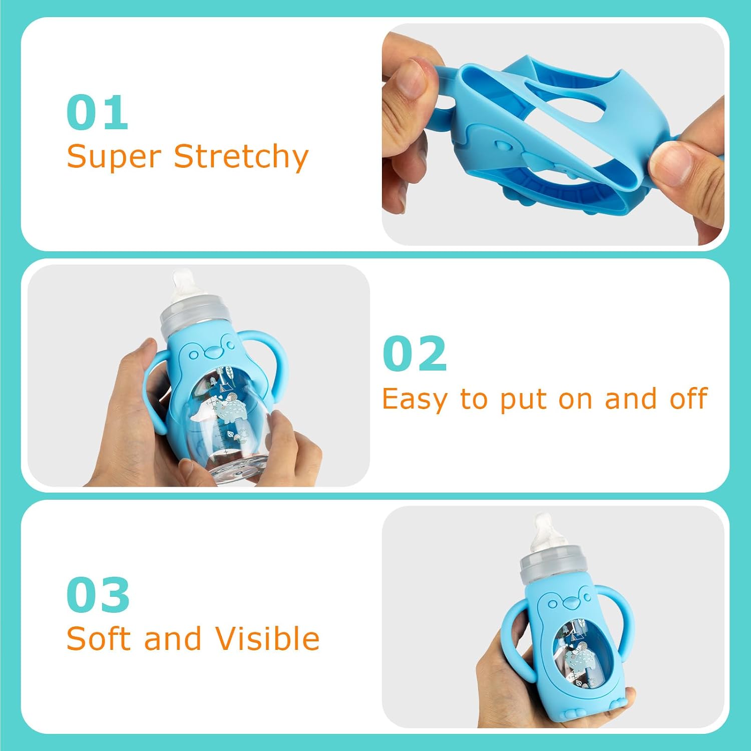 Silicone Sleeves with Handles for Mam Glass Baby Bottles 9oz,Anti Breakage Baby Bottle Holder with Handles 3 Pack