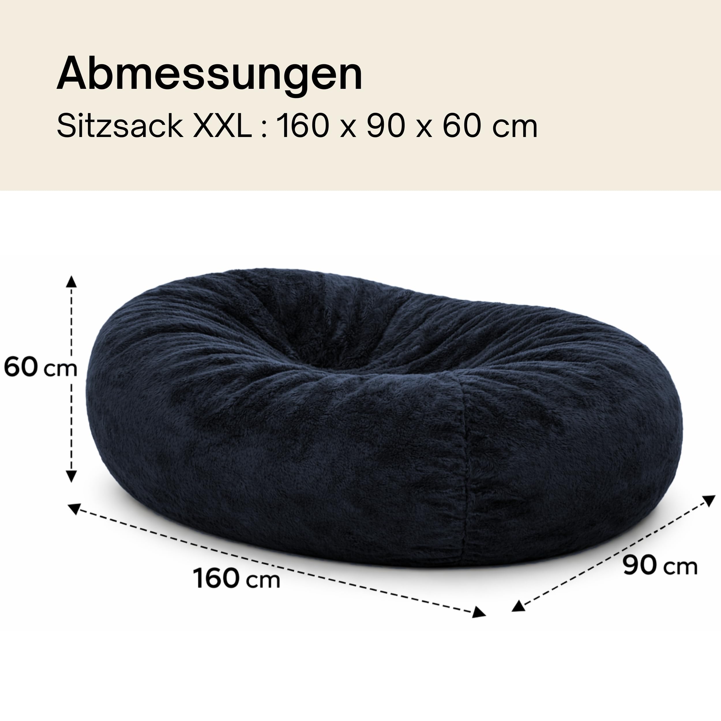 bananair Sitzsack XXL mit Füllung für Kinder und Erwachsene, 160 x 90 x 60 cm - Weich und Bequem - Maschinenwaschbarer Bezug - Sitzsack Sofa (Blau)