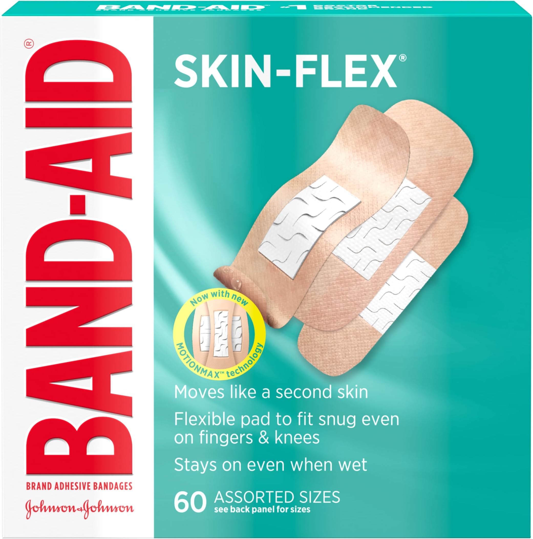 BAND-AID Brand Skin-Flex Adhesive Bandages, Assorted Sizes, 60 Count