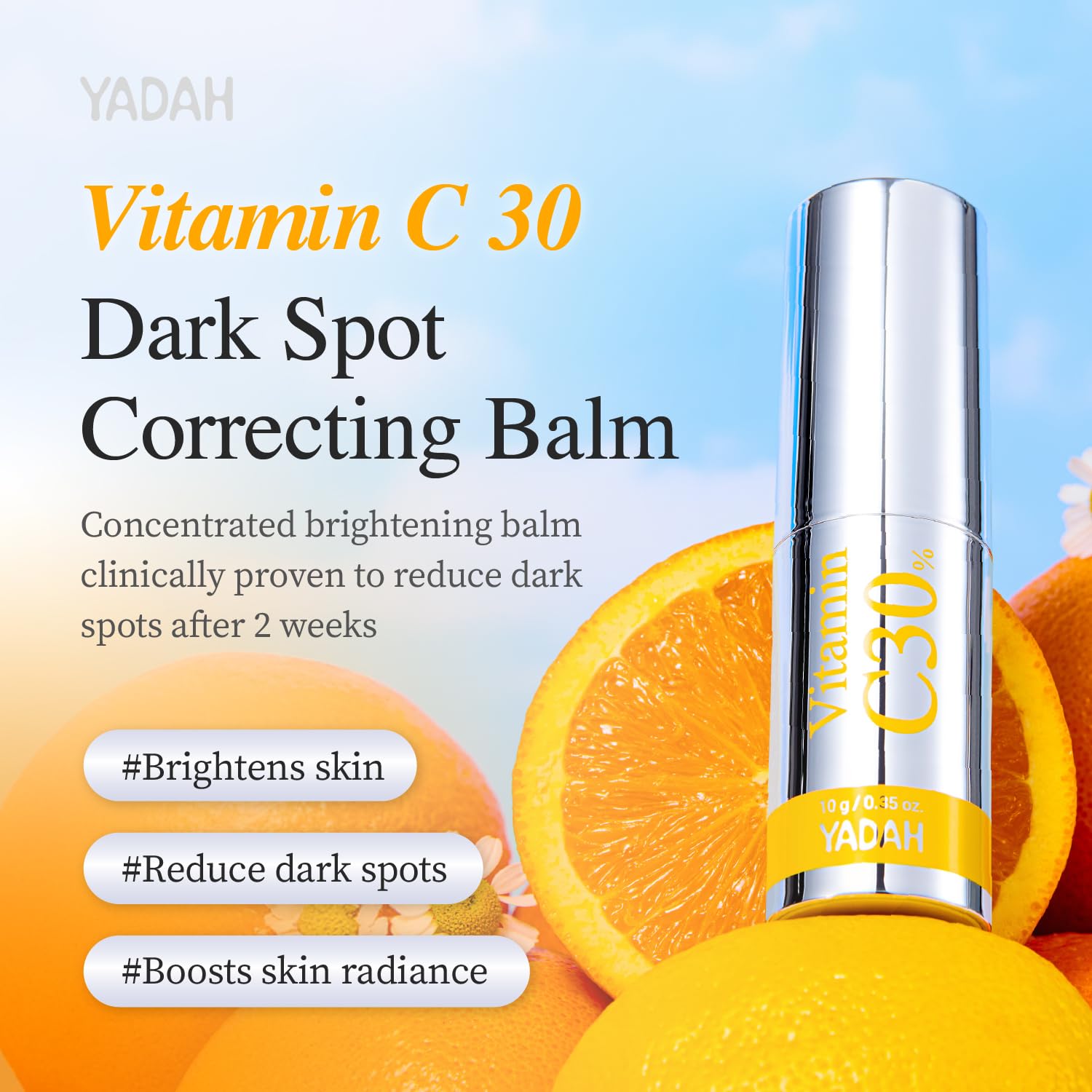 YADAH Vitamin C 30 Eye Correcting Balm (0.35oz) All-in-one Multi Care for Dark Spot Remover, 30% Pure Ascorbic Acid & Vitamin E for Radiant Nourished Skin Starter & Finishing Balm and Skin Brightening