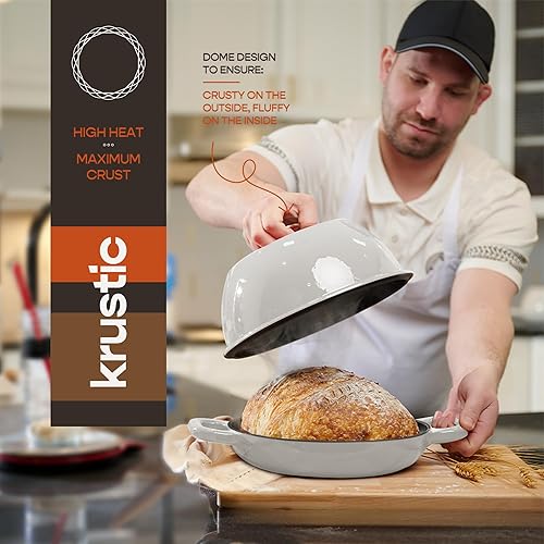 Miniatura 4 de Horno holandés de hierro fundido esmaltado para hornear pan de masa madre  Olla de 6 cuartos de galón con tapa  Juego de utensilios de cocina de