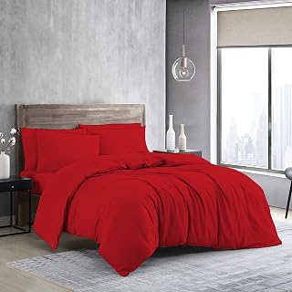 MistyMorning Plain Duvet Cover sets, Soft & Premium quality Bedding & Linen, 100% Egyptian Cotton with 200 Thread Count. (Red, Single)