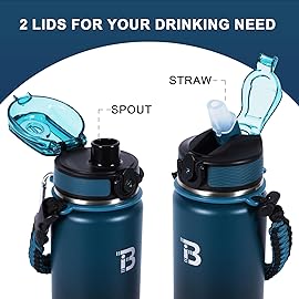 TOPBADE 24oz Insulated Water Bottle, Double Wall Vacuum Stainless Steel, 706.86 in, BPA-free, Leak-proof, 2 Lids (Straw/No Straw), Perfect for School, Gifts