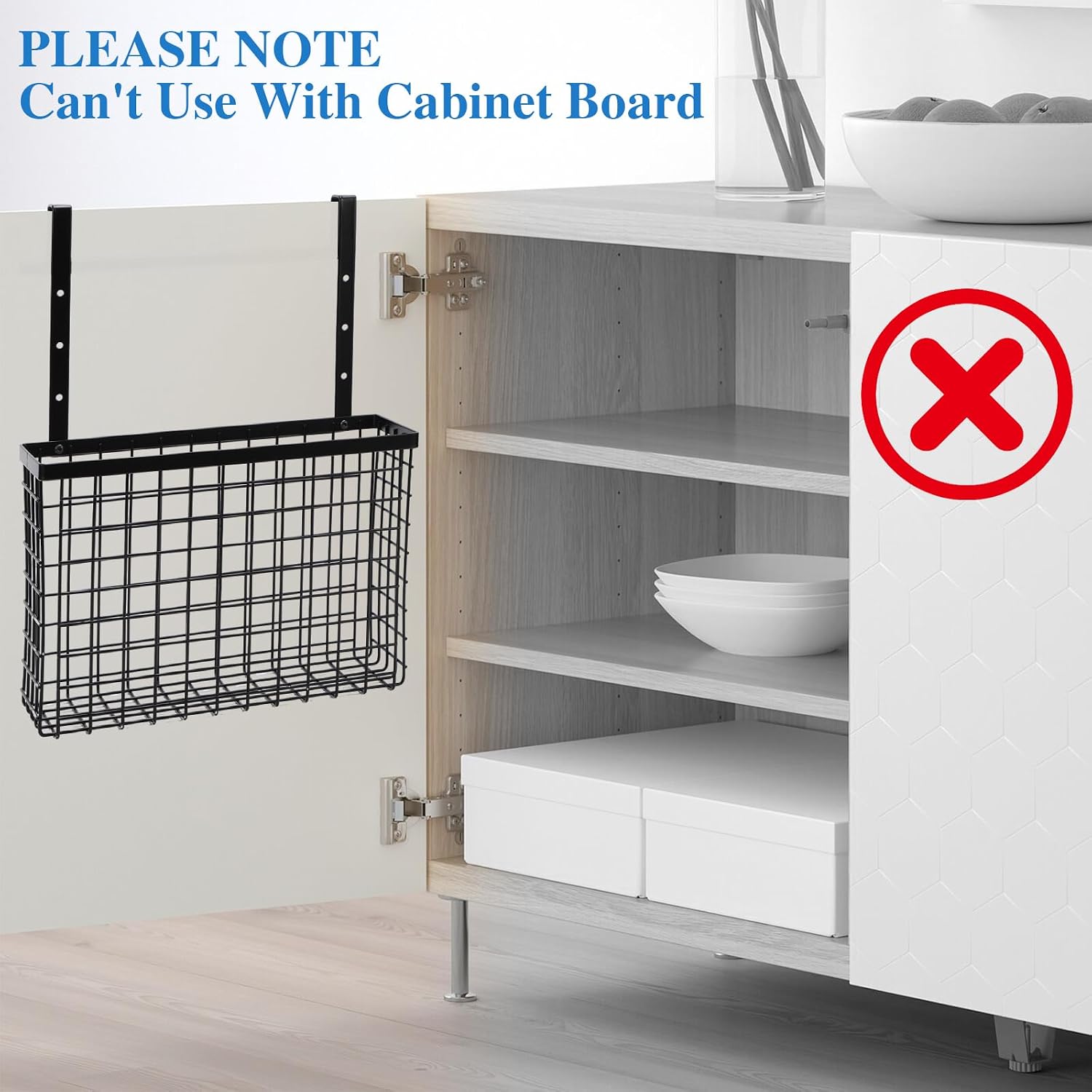 Cabinet Door Organizer with Towel Bar, Hang over Cabinet Door Storage, Under Sink & Kitchen Cabinet Organizer for Cutting Board, Baking Sheet, Foil, Plastic Wrap, Carbon Steel, 2 Pack