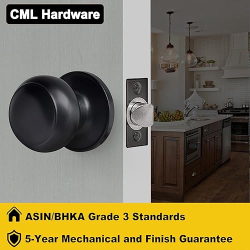 Miniatura 4 de CML Hardware Paquete de 10 pomos de puerta interiores, juegos de cerraduras de puerta de paso en negro mate, para pasillo o armario, mango de bola