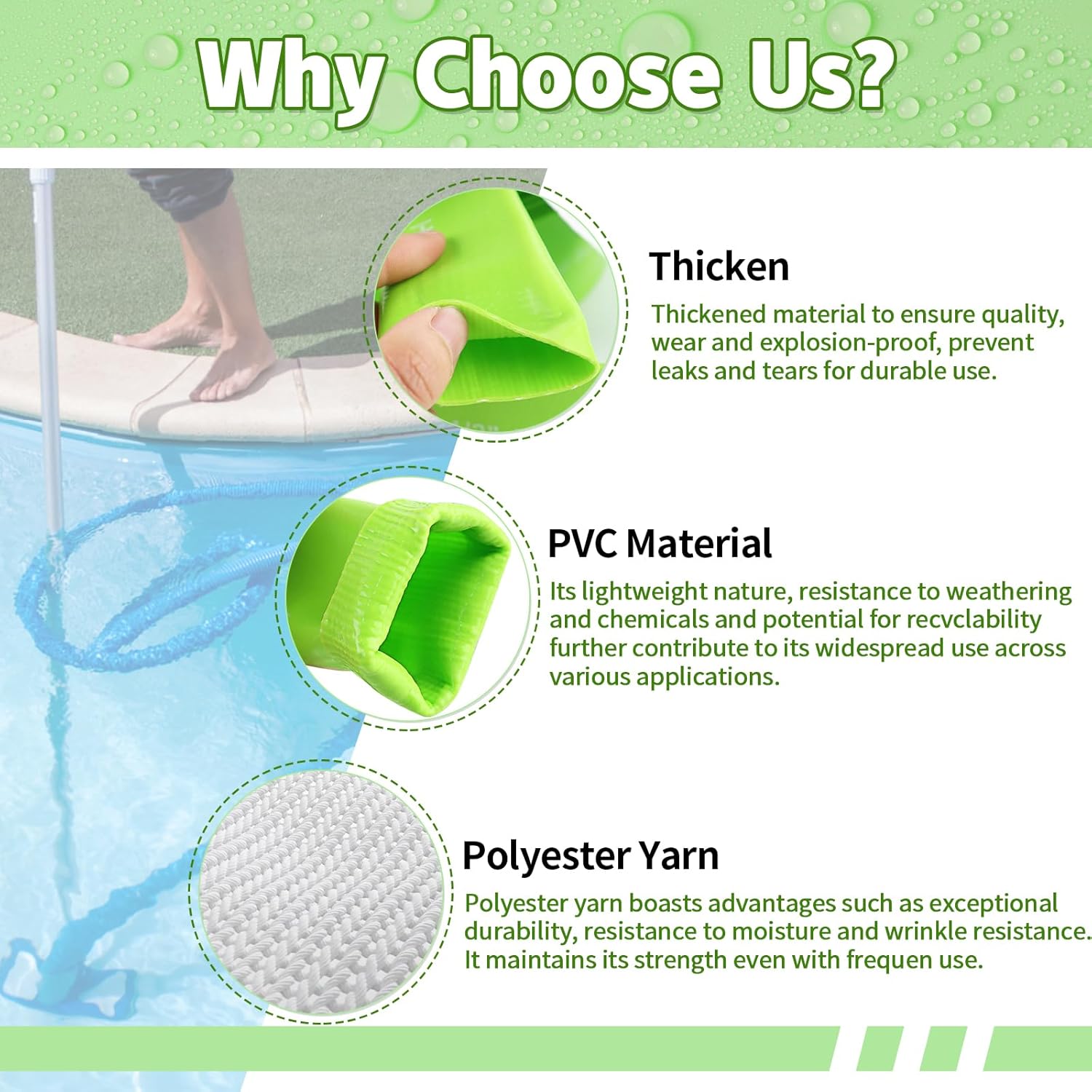 Boltigen 1-1/2'' Pool Backwash Hose, 50 Feet Heavy Duty PVC Pool Drain Hose with Clamps, Lay Flat Water Discharge Filter Pump Hose for Swimming pools, High Pressure Pool Pump Hose