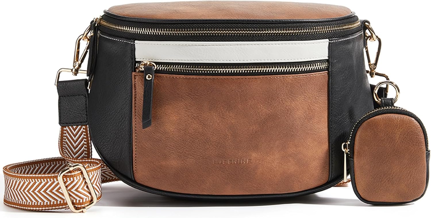 Missnine Crossbody Bags for Women, Vegan Leather Purses for Women Bum Bag Small Shoulder Handbags with Wide Strap | Water-resistant, 6L Capacity, Headphone Pouch