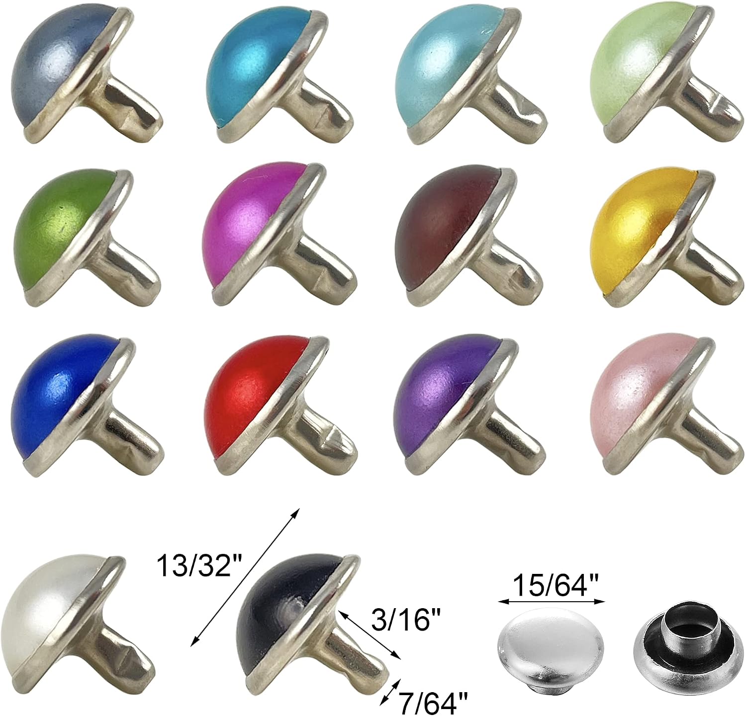 YORANYO 160 Sets 13/32 Inch Mixed Colors Leather Rivets Pearl Rivets Studs Imitation Pearl Rivets for Clothing Rapid Rivets Studs for Belts Bags Shoes Dog Collars Leather Craft Rivets