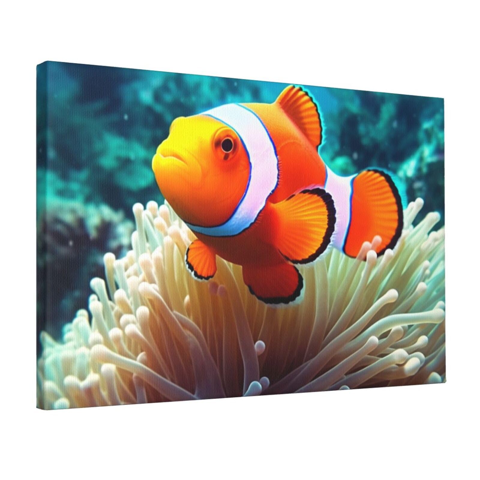 DWVTSLH Clown Fish Poster Paintings Canvas Wall Art Bedroom Prints Home Decor Hanging Picture Modern Home Artworks Aesthetic for Living Room Office Wall Decor 12x18in Unframed