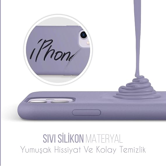 Babilden iPhone Kılıf İnce Sıvı Silikon 3 Katmanlı Tam Kaplamalı Yumuşak Jel Kauçuk Kılıf Kapak (Lila, iPhone 11)