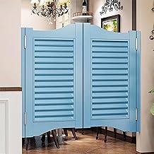 Puertas oscilantes de madera con cierre automático, color azul, 85 cm, ideal para interiores, cocina, entrada, bar, pub y partición, incluye bisagras, puerta interior prefabricada a mano para par