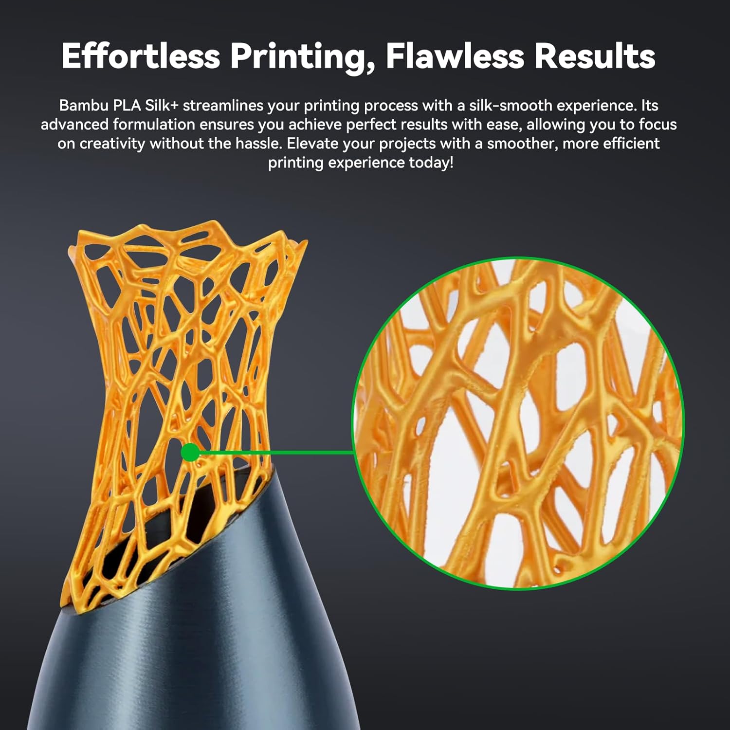 Bamboo 1.75MM PLA Silk+ Filament Shiny Like Chrome, Smooth Like Silk High Speed &Easy Printing Eco Friendly with RFID for Bambu Lab A1,A1MINI,X1,P1 AMS 1KG +/- 0.03mm (Gold 13405)