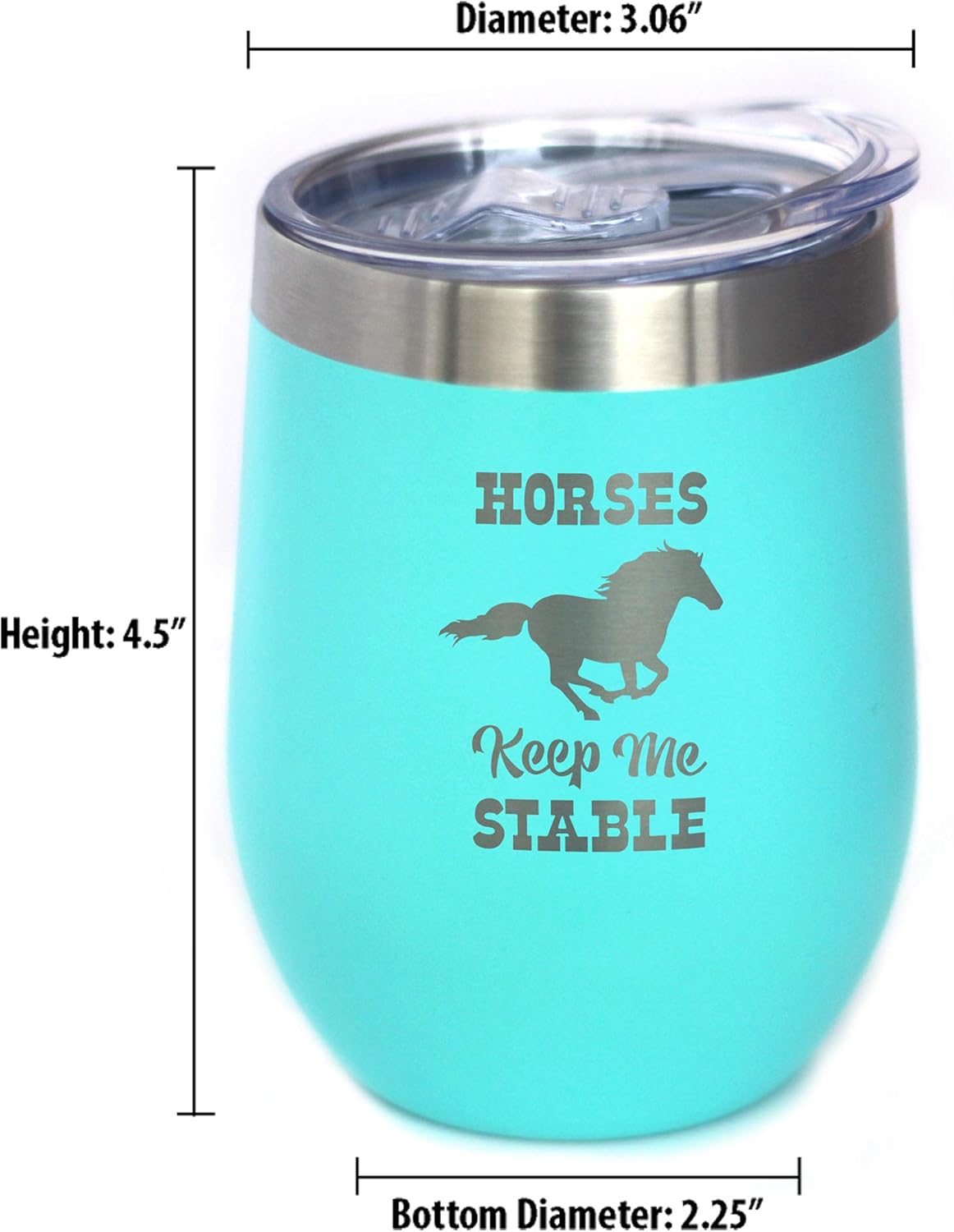 Bevvee Horses Keep Me Stable - Wine Tumbler with Sliding Lid - Stemless Stainless Steel Insulated Cup - Funny Gifts for Horse Lovers - Teal - Image 5