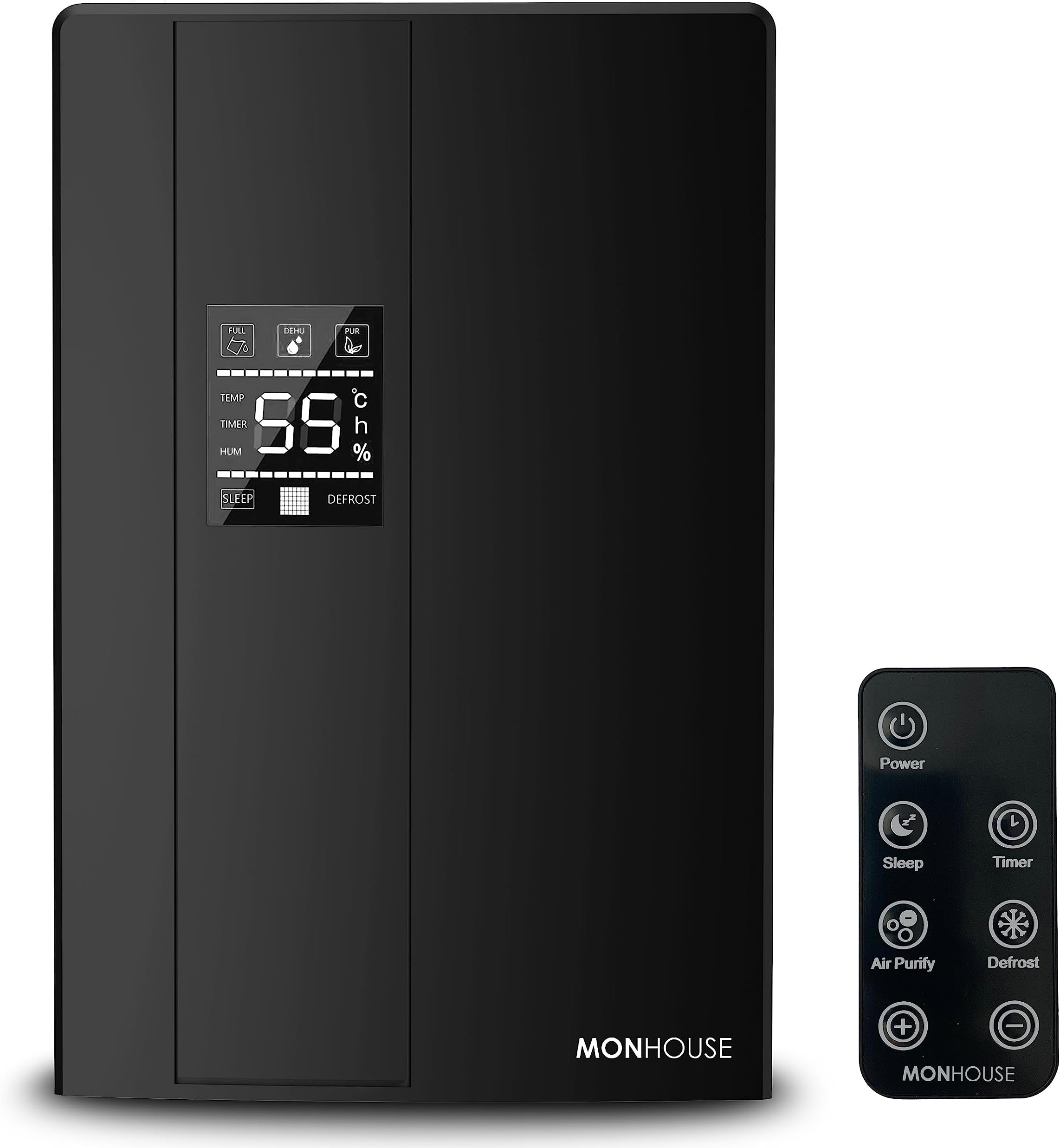 Premium Dehumidifier for Home - 2200ml Tank - Remote Controlled, Sleep & Defrost Mode LED Display, 24 hr Timer & Auto Shut Off when Tank is Full - Ultra Quiet Electric Damp Absorber - Black
