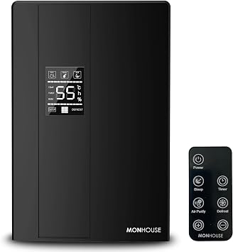 MONHOUSE Premium Dehumidifier for Home - 2200ml Tank - Remote Controlled, Sleep & Defrost Mode LED Display, 24 hr Timer & Auto Shut Off when Tank is Full - Ultra Quiet Electric Damp Absorber - Black
