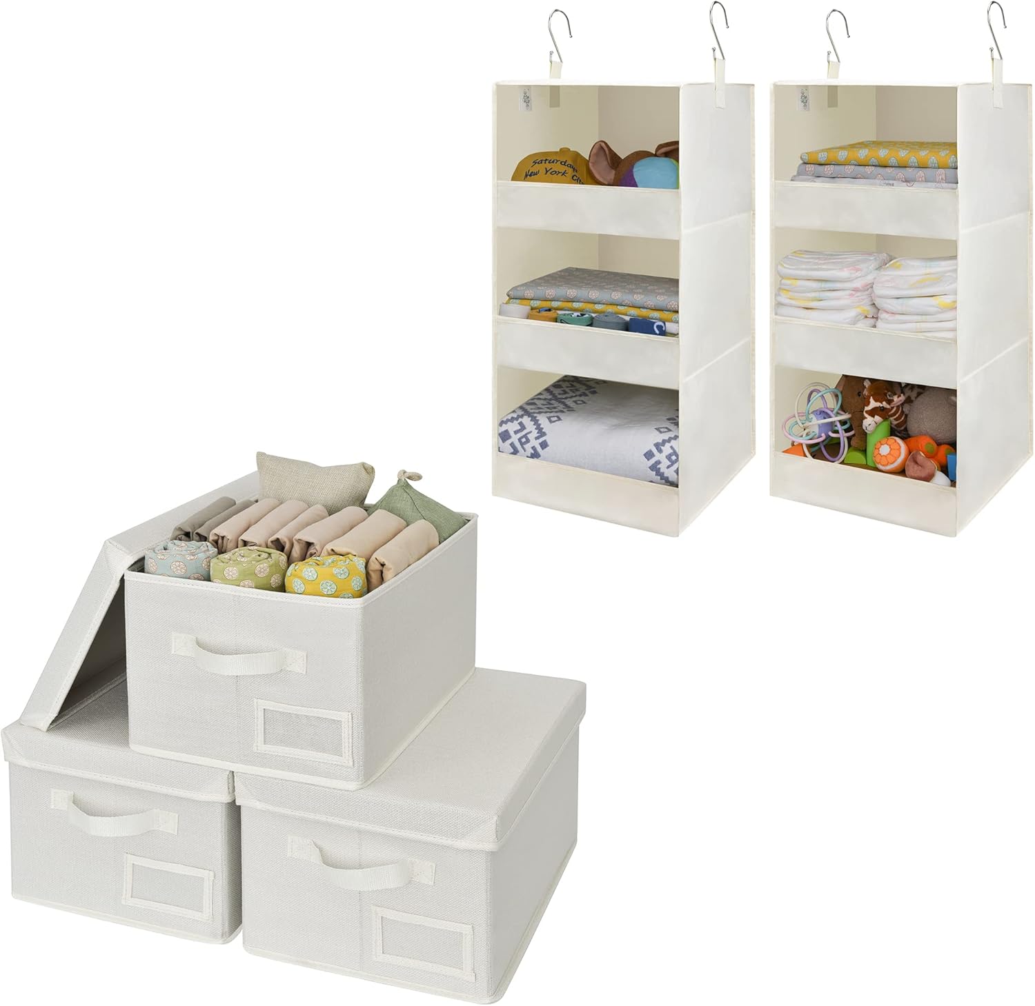 GRANNY SAYS Bundle of 2-Pack Closet Hanging Shelves & 3-Pack Rectangle Storage Bins for Shelves