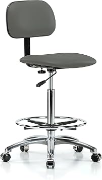 Perch Chrome Lab Chair with Adjustable Backrest with Foot Ring | High Bench Height 24-33.5" | Charcoal Vinyl