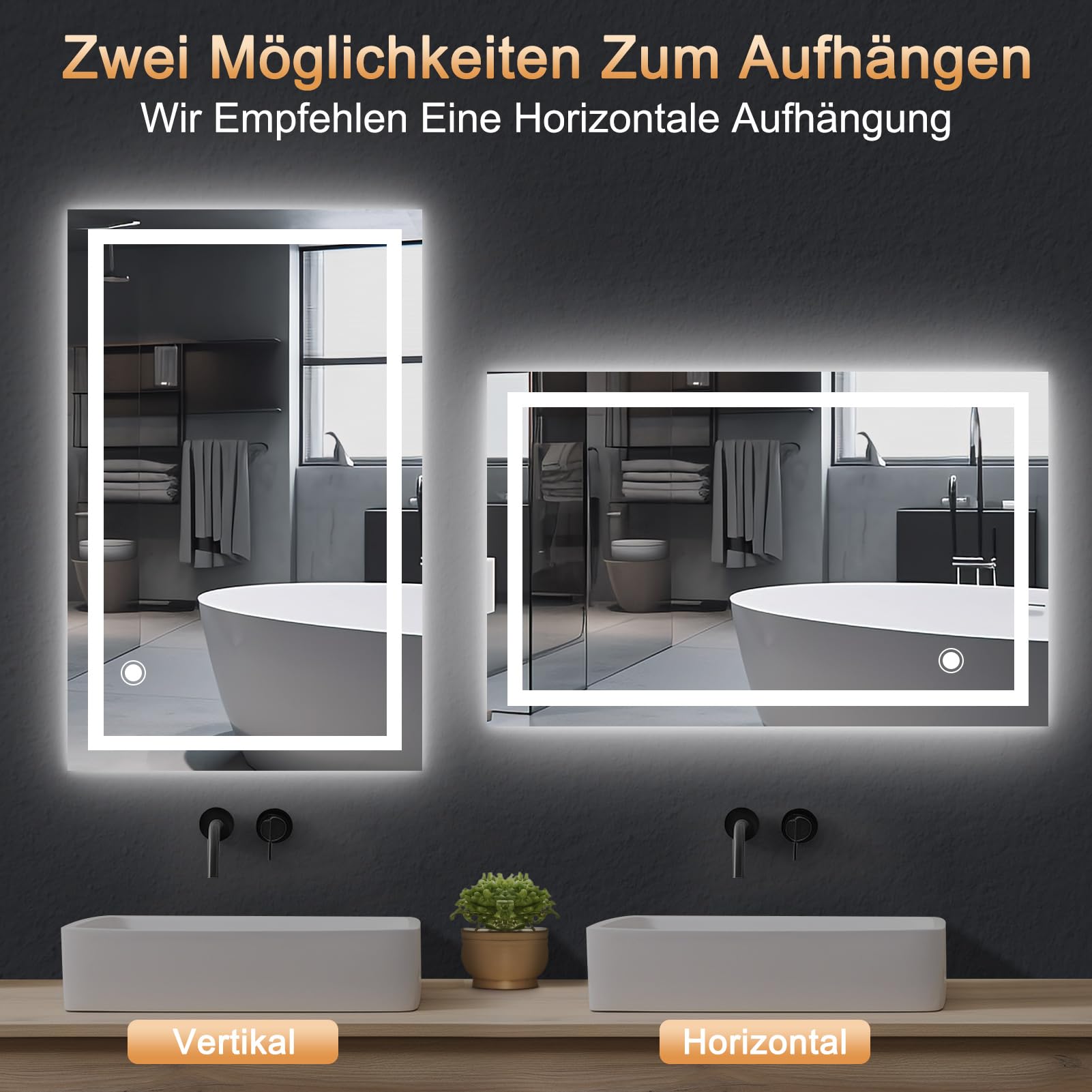 Trintion LED Badspiegel mit Beleuchtung Badezimmer Wandspiegel Badezimmerspiegel Anti-Beschlag mit Touch-Schalter Energiesparend Lichtspiegel (70x50cm Mit Touch-Schalter)