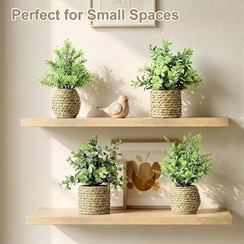Small Fake Plants, 4 Pack Artificial Plants in Handwoven Seagrass Baskets