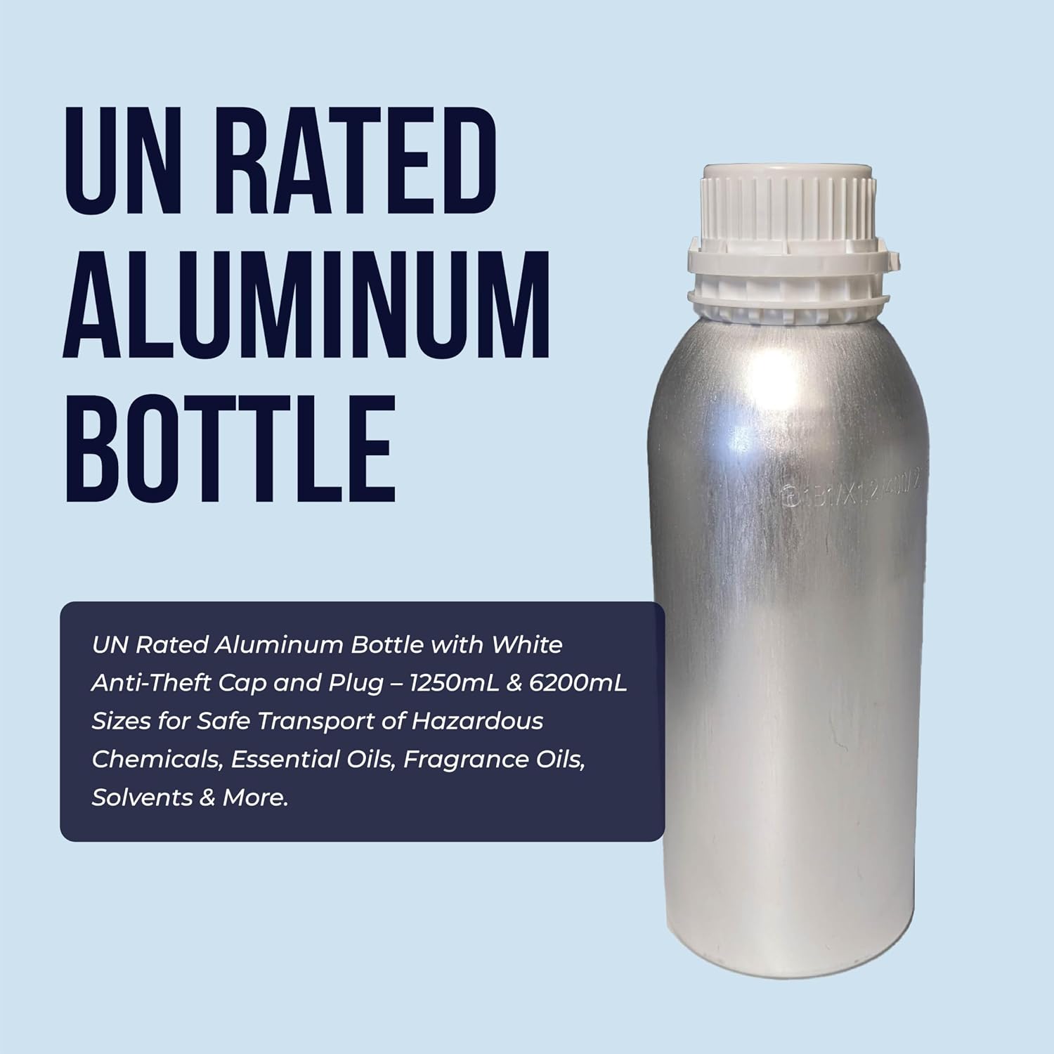 UN Rated Aluminum Bottles – Durable, High Purity Brushed Aluminum for Hazardous Chemical Transport | With Tamper Evident Cap & LDPE Plug | 1100ml | UN Certified for Essential Oils & Solvents | France