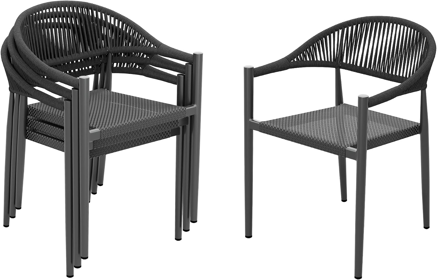4pcs Dining Chair Set, Stackable Rattan Armchairs, Aluminum Patio Furniture for Garden Backyard Poolside Bistro Restaurant (Brown)