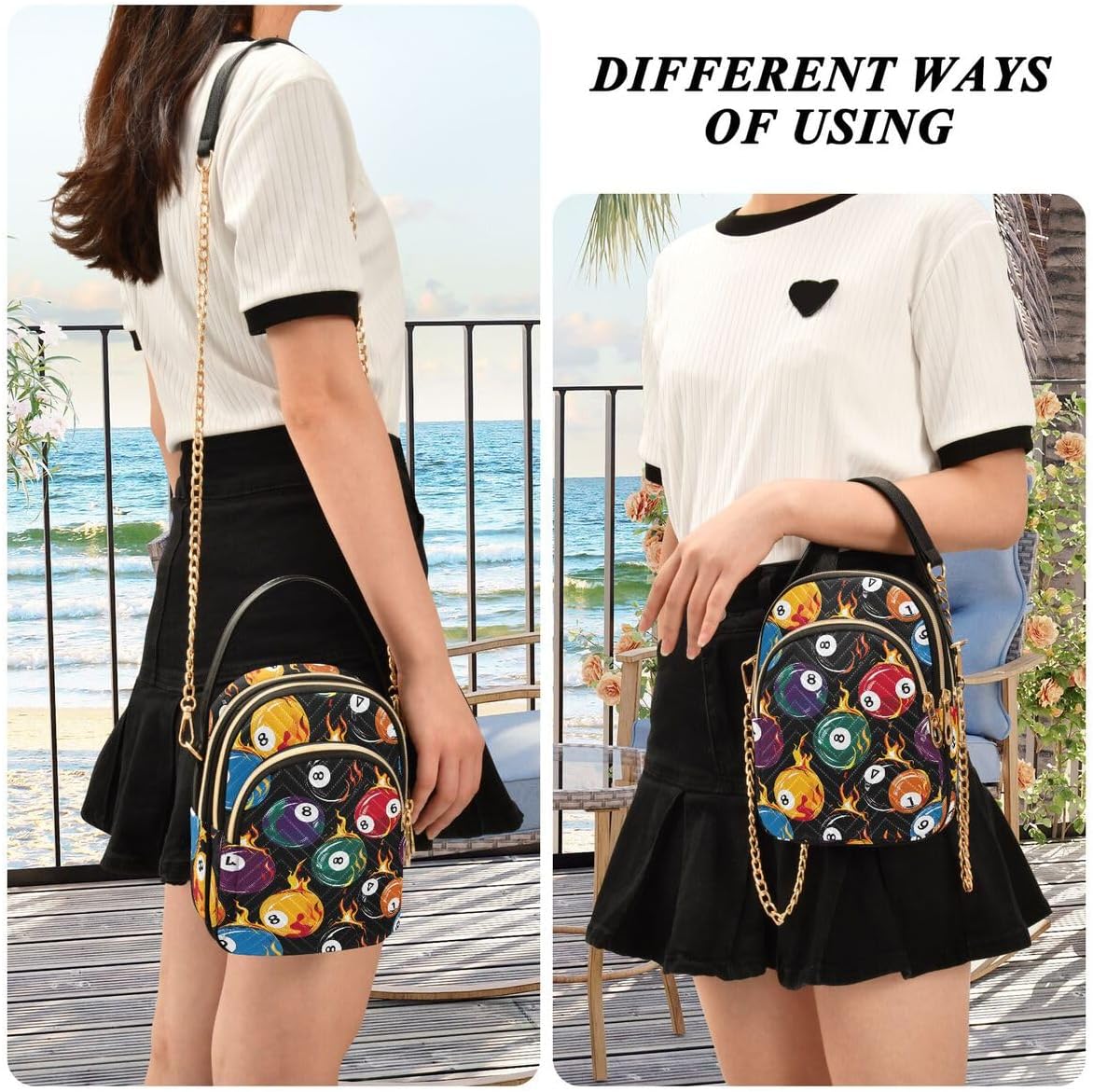 ALAZA Billiard Ball Black Crossbody Bag Small Shoulder Handbags Leather Purse for Women
