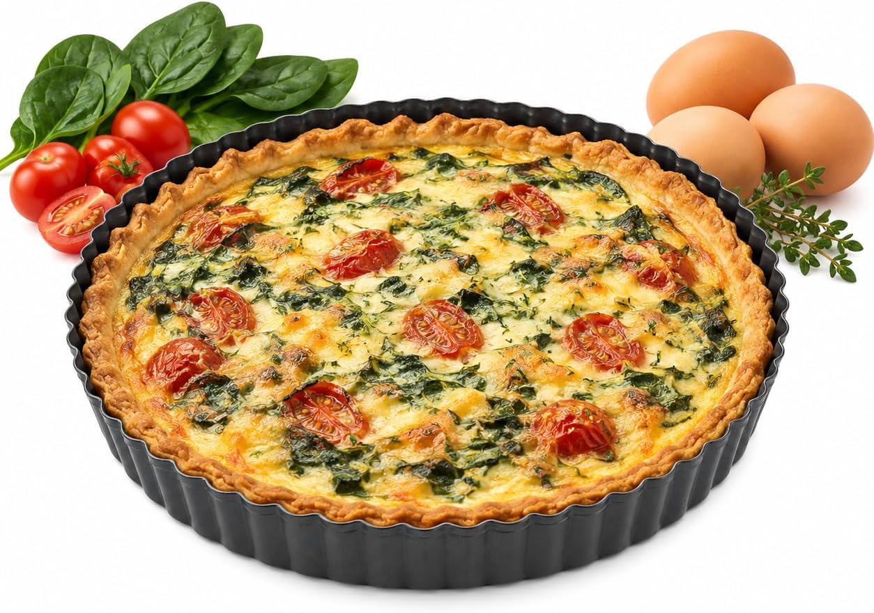 Mrs. Anderson's Baking Quiche Pan, Removable Base, Non-Stick Carbon Steel, 13.75 x 4.25-Inch