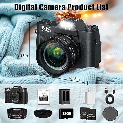 Miniatura 6 de Cámara digital 6K para fotografía, cámara de vlogging de 64MP para YouTube con pantalla abatible de 180 de 3 pulgadas, zoom automático de 16X,