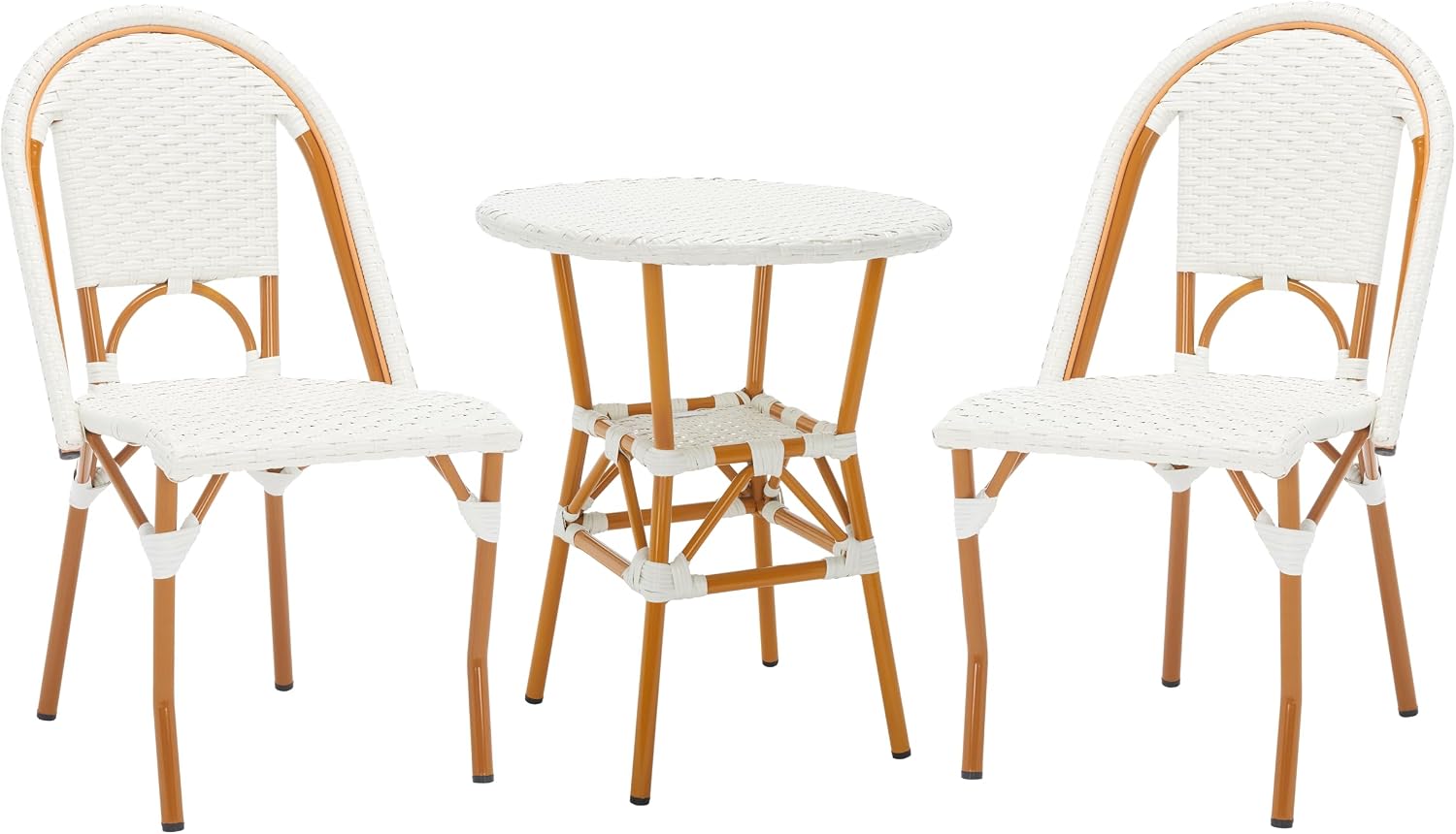 SAFAVIEH Outdoor - California 3 Piece Bistro Set - White Faux Wicker & Aluminum Frame - Coastal Design - Ideal for Patio, Deck, Sunroom, Dining Area (PAT9505C-KIT2)