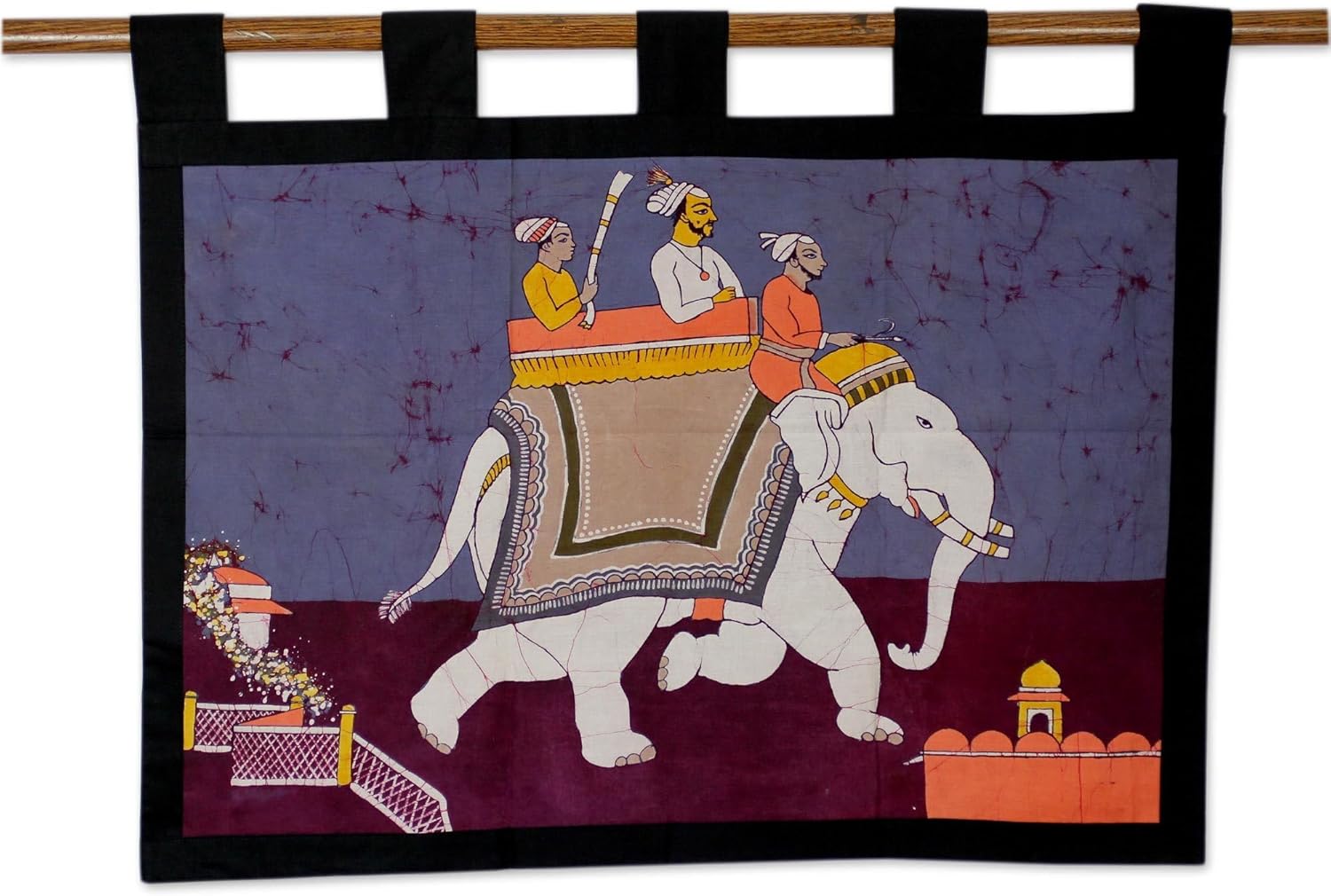 NOVICA Batik Large Cotton Wall Mural, Purple 'Royal Ride'