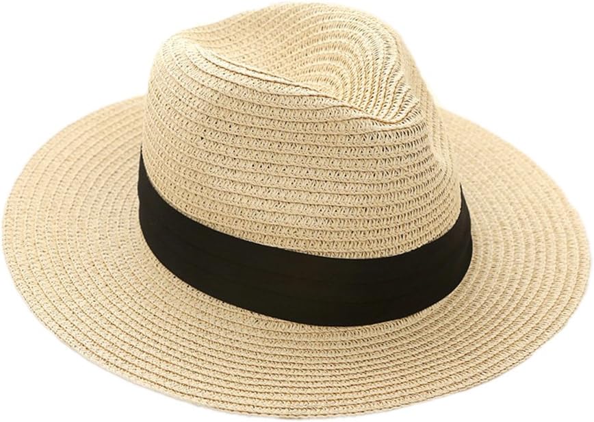 Mens/Ladies Summer Sun Hat - Packable Fedora Sun Hats w/Travel Tube Panama Trilby Hat -Beach Sun Floppy Derby Hat Wide Brim Straw Cap