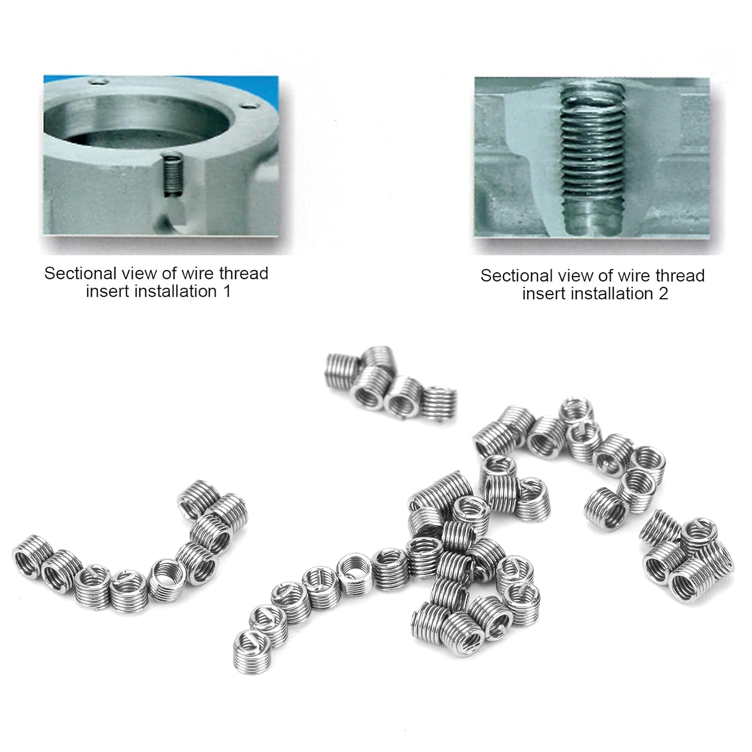 50Pcs M1.6 x 0.35 Wire Thread Insert Kit, Stainless Steel Threaded Repair Protection Sleeve, Reducer Nut Fastener for Hydraulic Machinery, Welding Equipment, Auto Parts (2D)