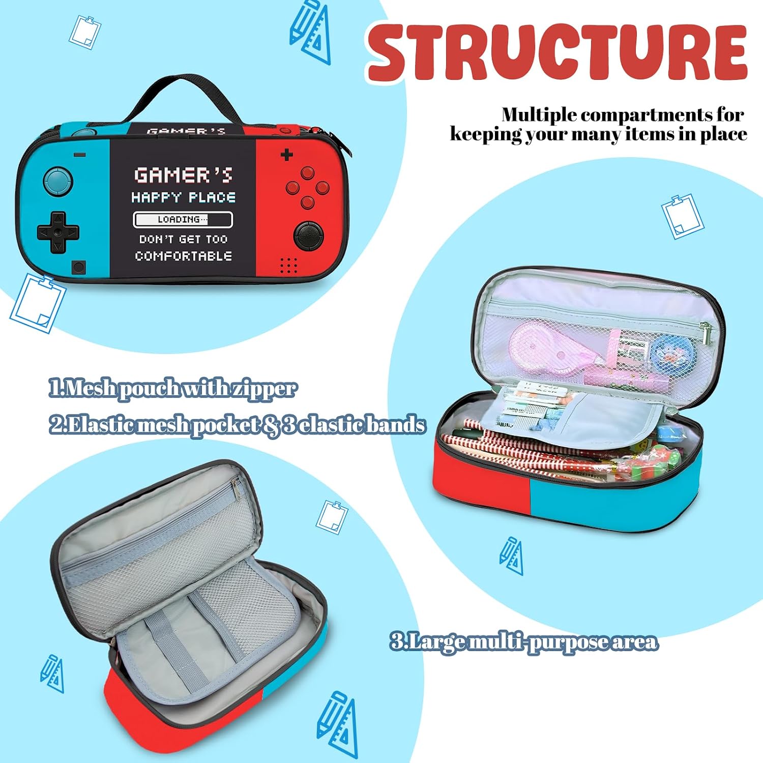 Gamer Pencil Case For Kids, Video Game Pen Bag For School Teens, Gamer Pencil Case Girls Boys Teens, Large Capacity School Supplies, Game Lovers Pen Box