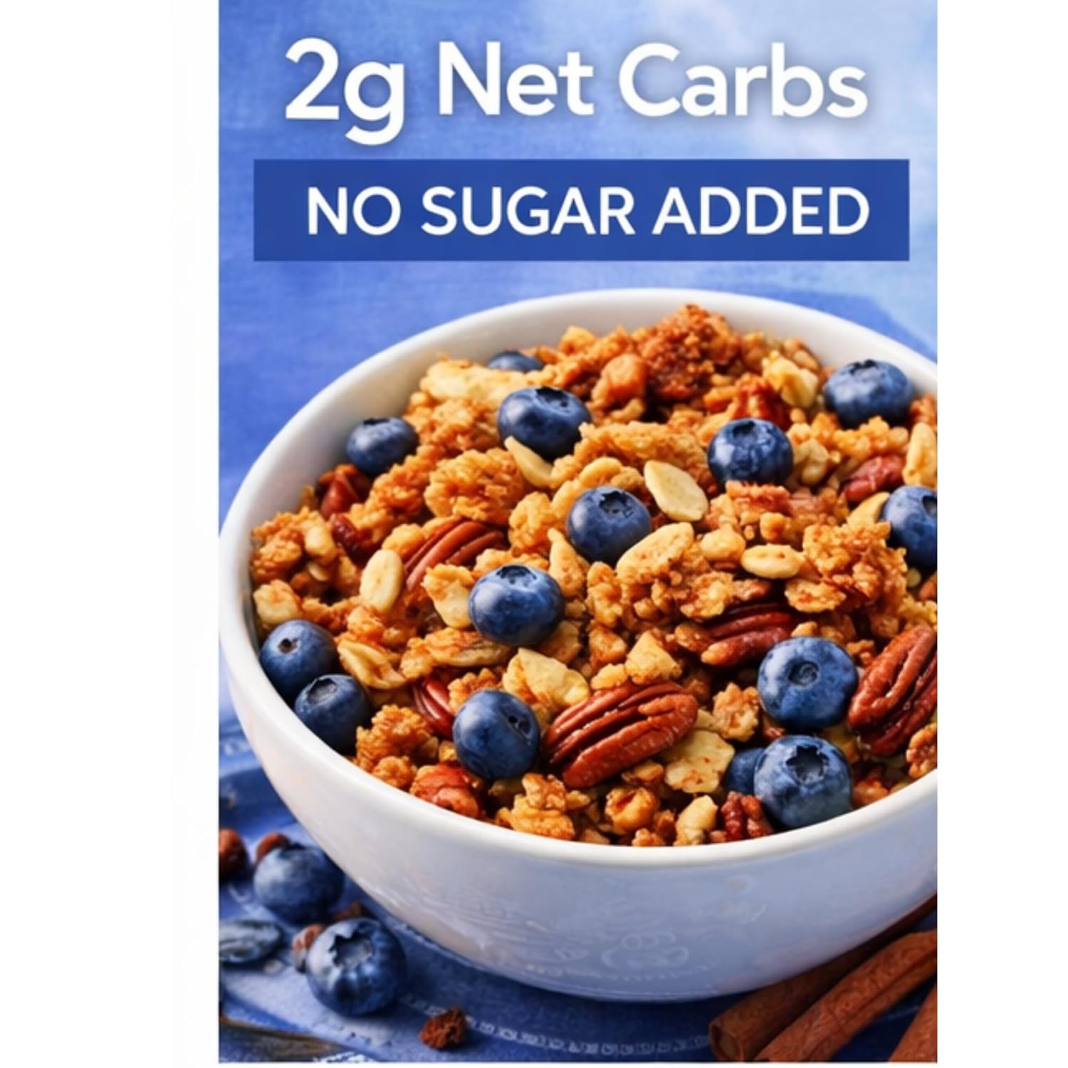 Nu-Trail Nut Granola, Blueberry Cinnamon, Low Carb Keto Friendly Granola, No Sugar Added, Gluten Free, High Protein Snack, 22 oz Bags (Pack of 2)