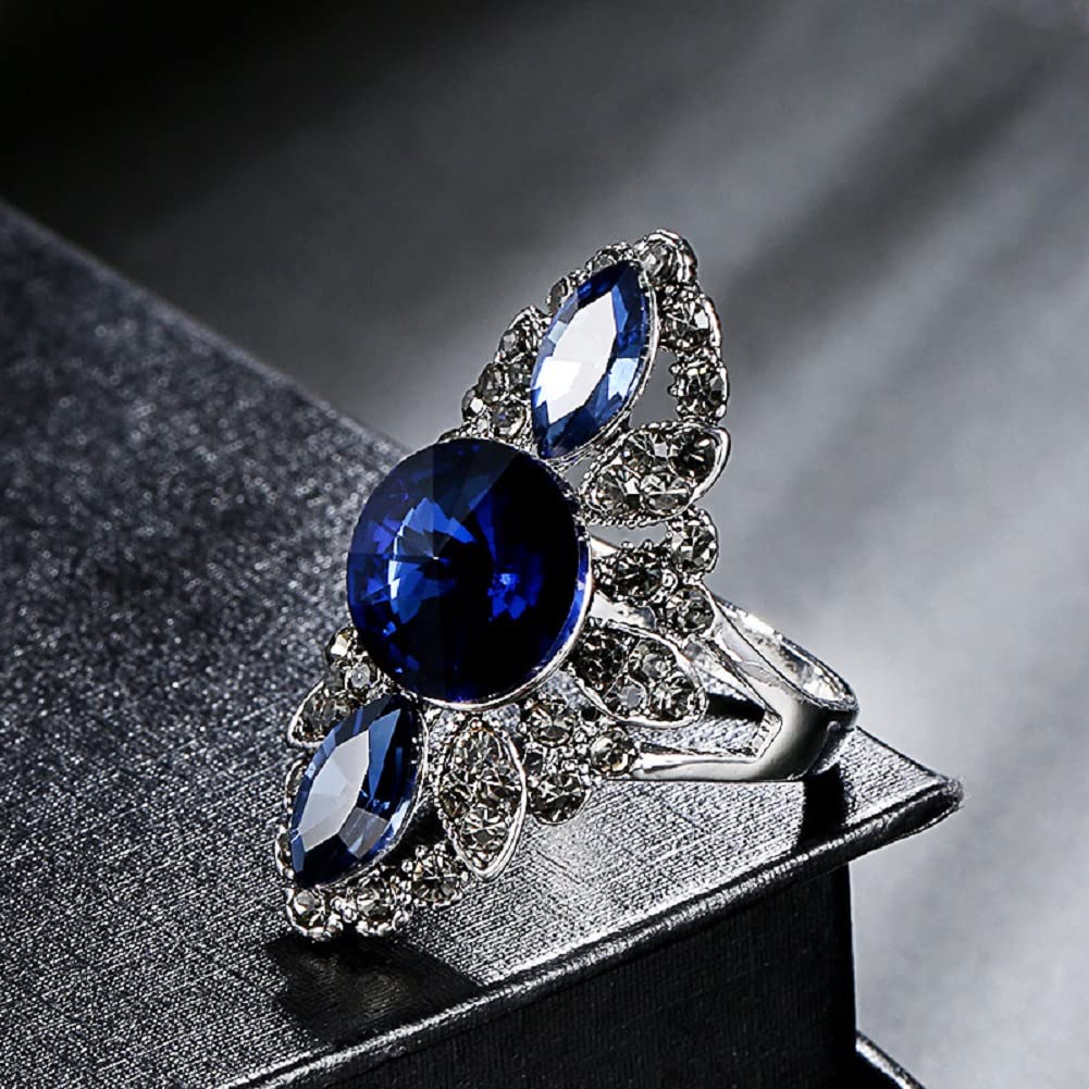 WBDWWTD Personalisieren Sie den klassischen, traditionellen 5-Karat-Königsblau-CZ-Kronen-Halo-Oval-Zirkonia-Simulationssaphir-Verlobungsring für Frauen mit eingelegtem Topas-Verlobungsring,