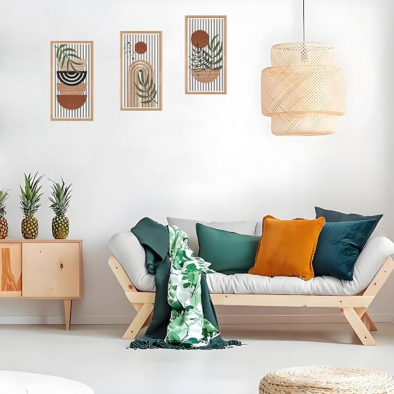 Yixuan 3-Piece Boho Wall Art Set, Lightweight Hollow Geometric Sculpture for Living Room, Bedroom, Hallway, Tropical Laser-Cut Wooden Wall Decor, Nature Inspired Home Decor, Wall Hanging Ornaments