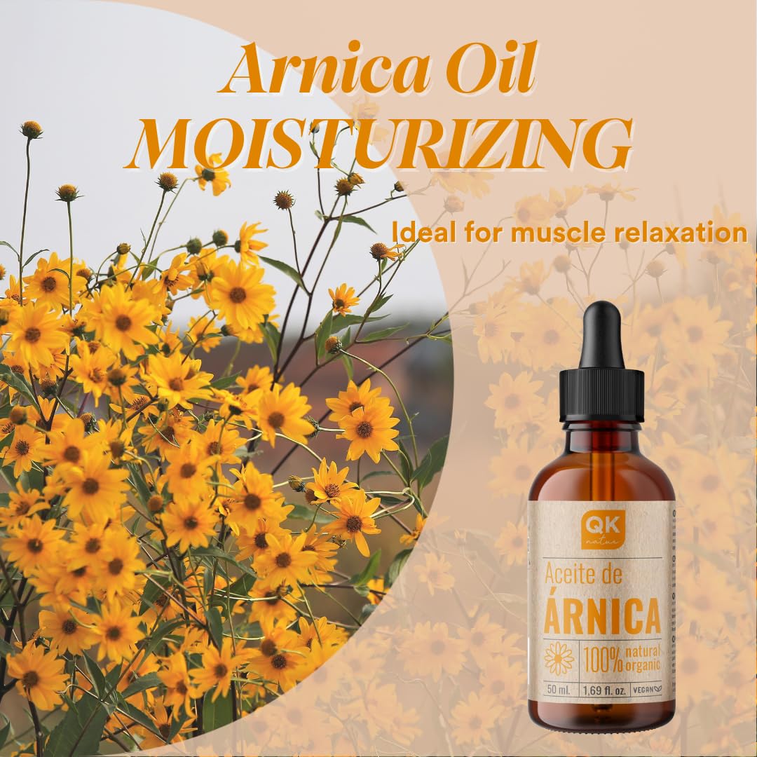 QKnatur ARNICA - 100% czysty olejek z arniki górskiej - napięcie mięśni, szyja, ramiona, plecy - organiczny - roślinny - 50 ml