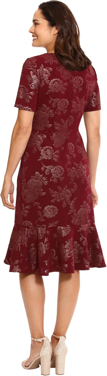 London Times Womens Elegant Short Sleeve V-Neck Dress with Flounce Hem Tier | Cocktail Dresses for Women - Image 3
