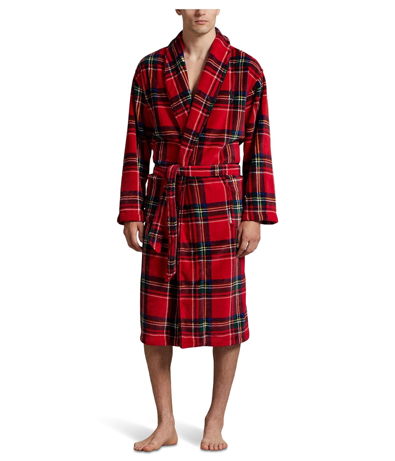 POLO RALPH LAUREN Mens Microfiber Plush Robe Red Plaid Large/X-Large