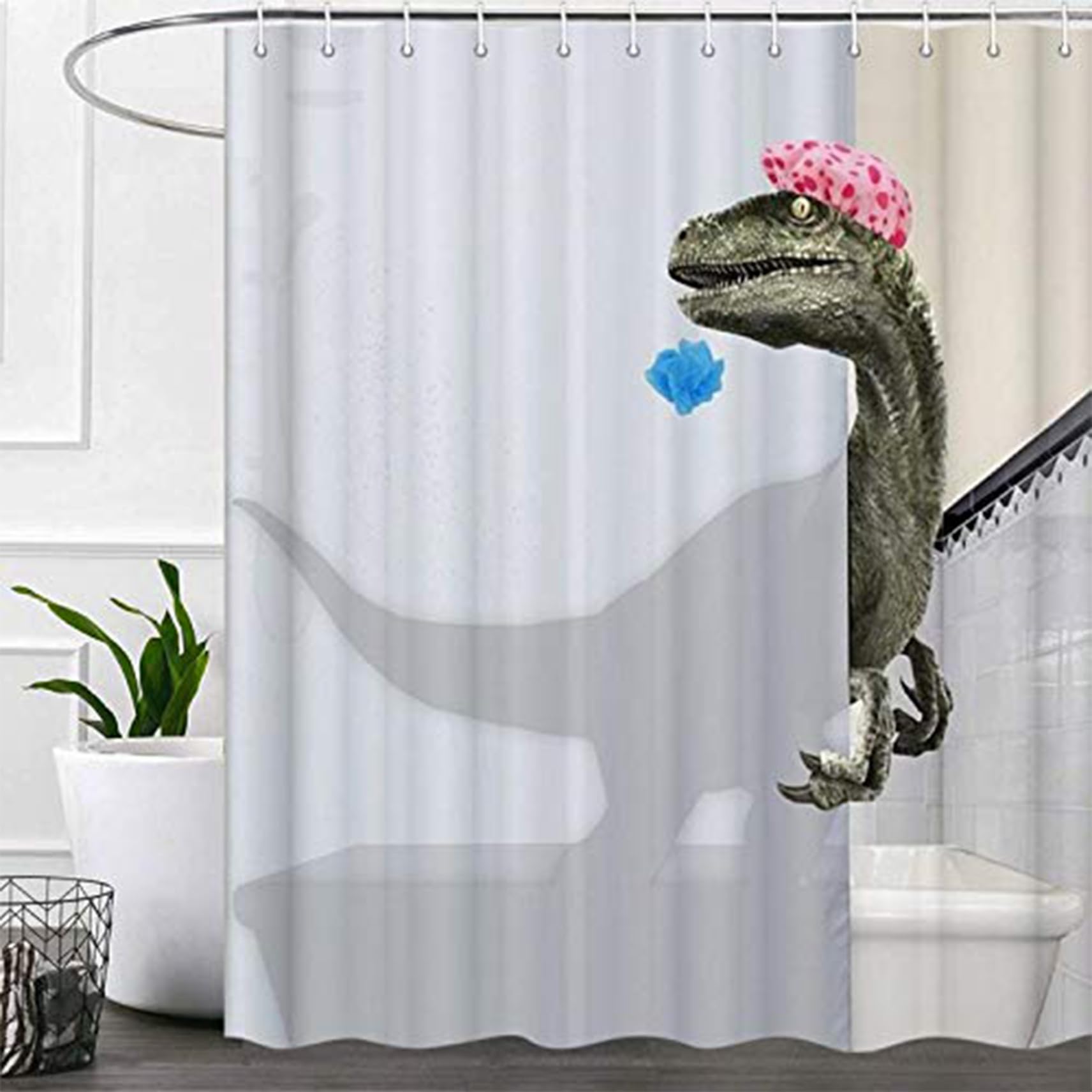 Rideau de douche dinosaure en polyester imperméable haut de gamme avec œillets renforcés