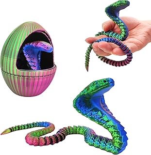 3D Printed Snake Eggs with 3D Printed Snake Inside, Cute Rotary Gear Eggs with 3D Printed Crystal Fidget Snake Animals Inside, Home Office Decor Executive Desk Crystal Cobra Toys（Red Green Blue