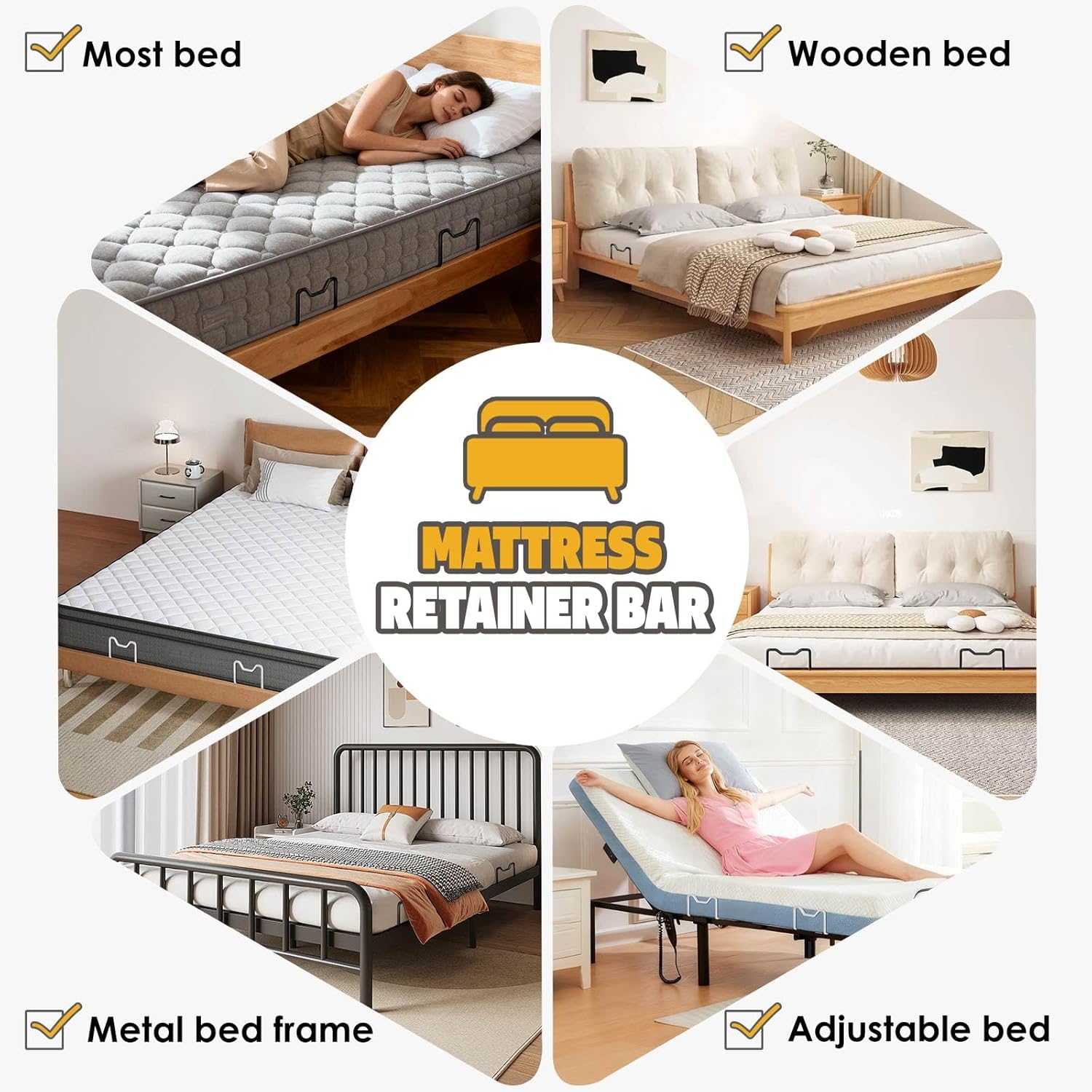 Mattress Slide Stopper,Mattress Retainer Bar,Mattress Retainer Bar for Adjustable Bed,Wider Taller Non Slip Mattress Gripper,Anti Mattress Slide for Most Soft Bed(Black,1.96" H,4 Pack)