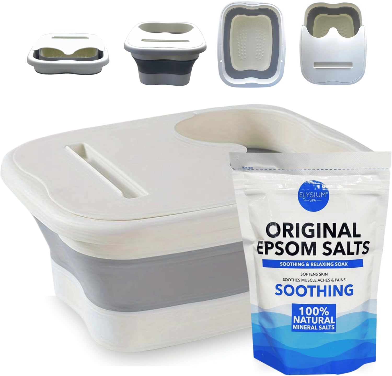 Foot Spa Kit – Foldable Manual Foot Soak Basin with Epsom Salt, Portable Foot Spa Set for Stress Relief, Muscle Recovery & Home Spa – Non-Electric – Original Fresh (450g)