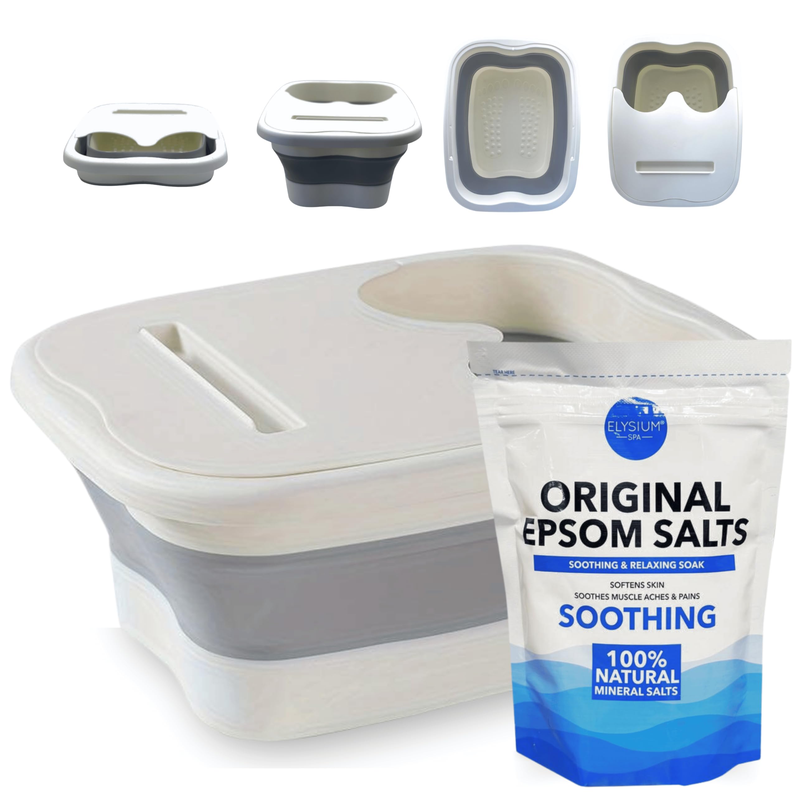 Kit de trempage et de massage des pieds – Baignoire pliable pour les pieds, bassin de massage portable et sels d'Epsom frais originaux (450 g)