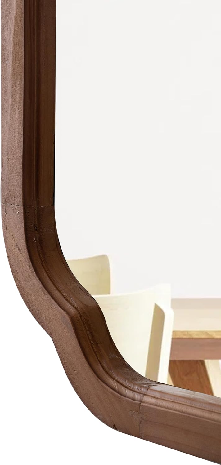 Farmhouse Small Bathroom Mirrors for Wall Decor 17 X 24 Inch, Wood Frame Arched Corner Rectangle Rustic Decorative Wall Mirror for Living Room Entryway, Horizontal or Vertical Hanging